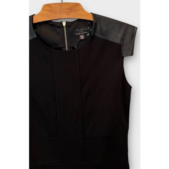 Ted Baker Eadha Leather Shoulder Black Sheath Dress Size 2 - Picture 2 of 7